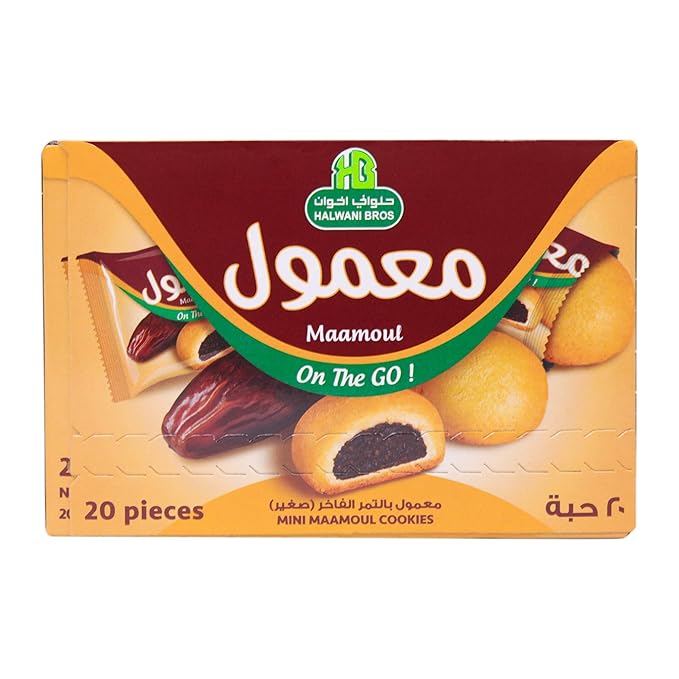 HB Halwani Bros Cookies, 100% All Natural Assorted Mini Mamoul Date Filled Shortbread Biscuits, Slightly Sweet, No Additives, 20ct. 7.05oz