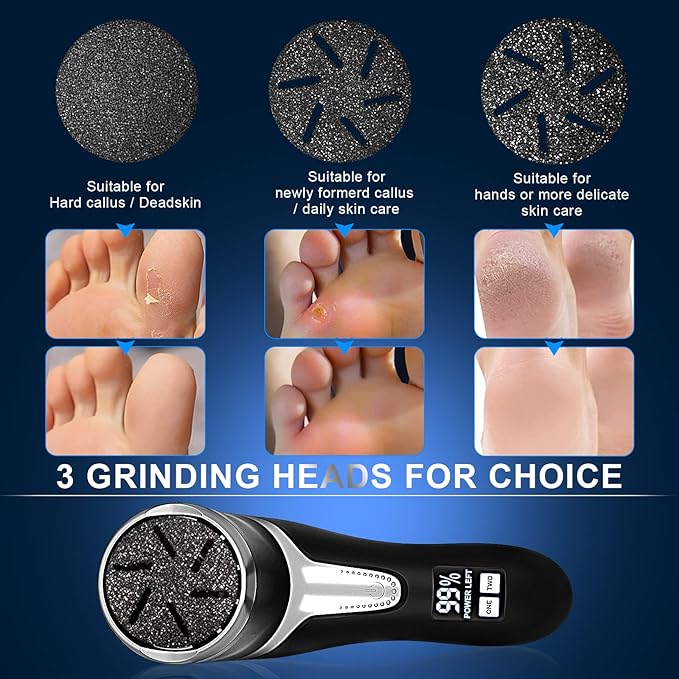 Electric Callus Remover for Feet with Vacuum, Professional Pedicure Tools Kit, Rechargeable Waterproof Foot File for Foot Care Deadskin Remover with 3Heads&2Speed,LCD Display