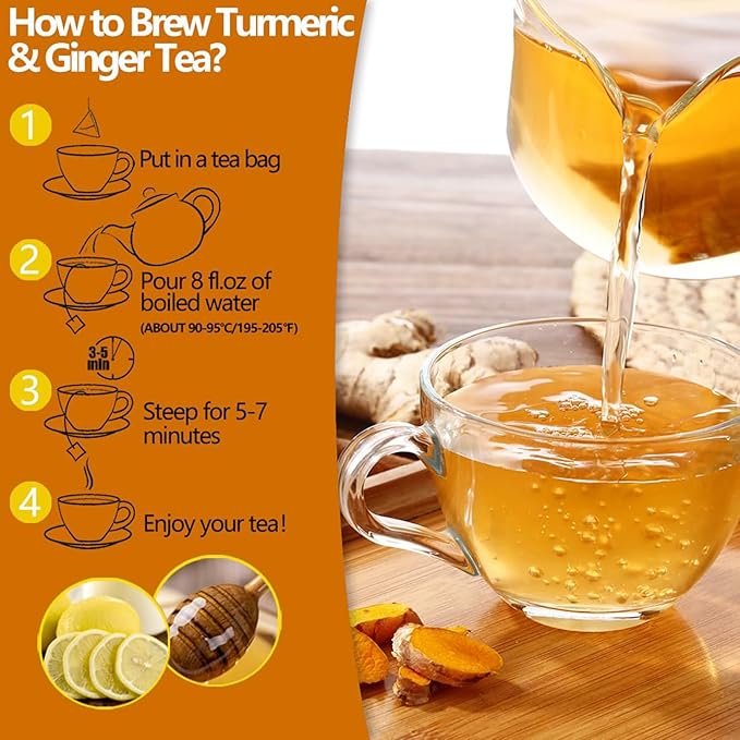 60 Bags Premium Turmeric Ginger Cinnamon Tea Bags Organic,100% Natural Ginger Turmeric Herbal Tea,Supports Digestion,Skin Health & Sleep,Veganism No Sugar, No Caffeine, No Gluten (1)