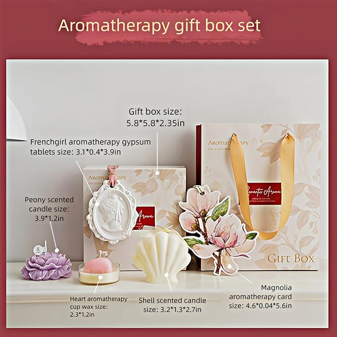 Romantic Aroma Aromatherapy Gift Box Set with Decorative Candles, Shell and Floral Design, White and Purple(5Pack)