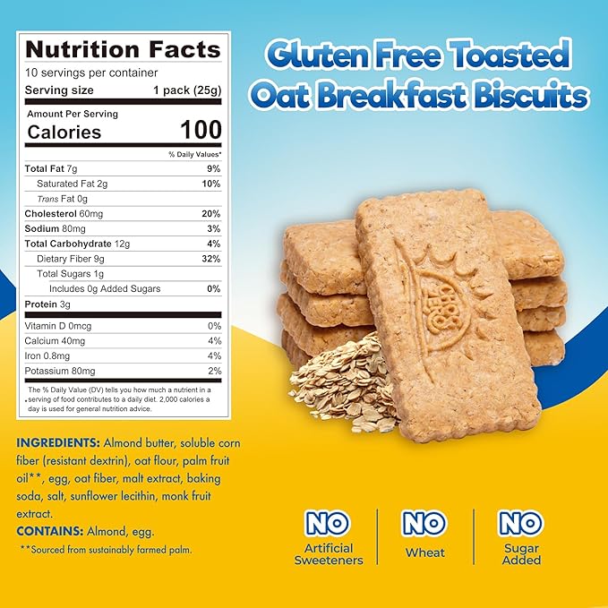 ChocZero Breakfast Biscuits, Toasted Oat, Gluten Free, High Fiber Snack, No Added Sugar, 30 Keto Biscuits Per Box, 9 Ounce (Pack of 1)