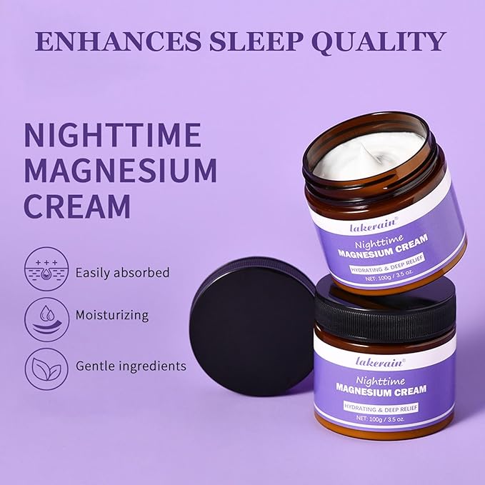 Nighttime Magnesium Cream, Hydrating and Non-Greasy Lavender Topical Magnesium Cream & Body Lotion with Shea Butter and Vitamin E, Relaxation and Sweet Sleep, 3.5 oz
