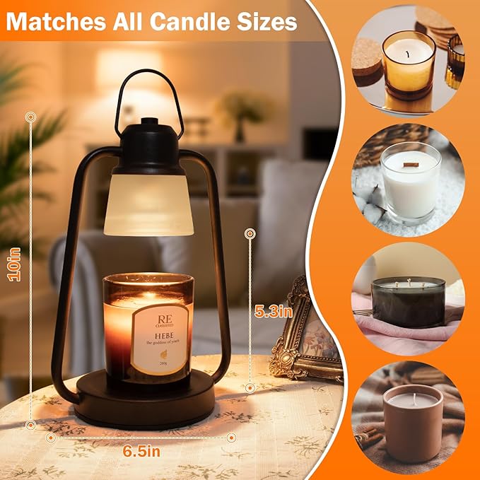 Candle Warmer Lamp with Timer Dimmer - Electric Modern Wax Melt Warmer Black Scented Jar Candles Light Birthday Gifts for Women Mom House Warming New Home Room Decor