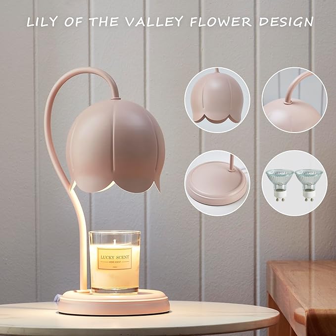 Cute Pink Flower Candle Warmer Lamp with Timer Dimmable, Bedroom House Office Aesthetic Living Girls Room New Home Decor, Christmas Birthday Gifts for Women Mom, Large Bedside Table Scented Wax Lamps