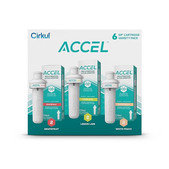 Cirkul Accel Electrolytes Flavor Water Variety Pack, Makes 36 Drinks, No Sugar, Zero Calorie Drink Mix, (2 Grapefruit, 2 Lemon Lime, 2 White Peach)