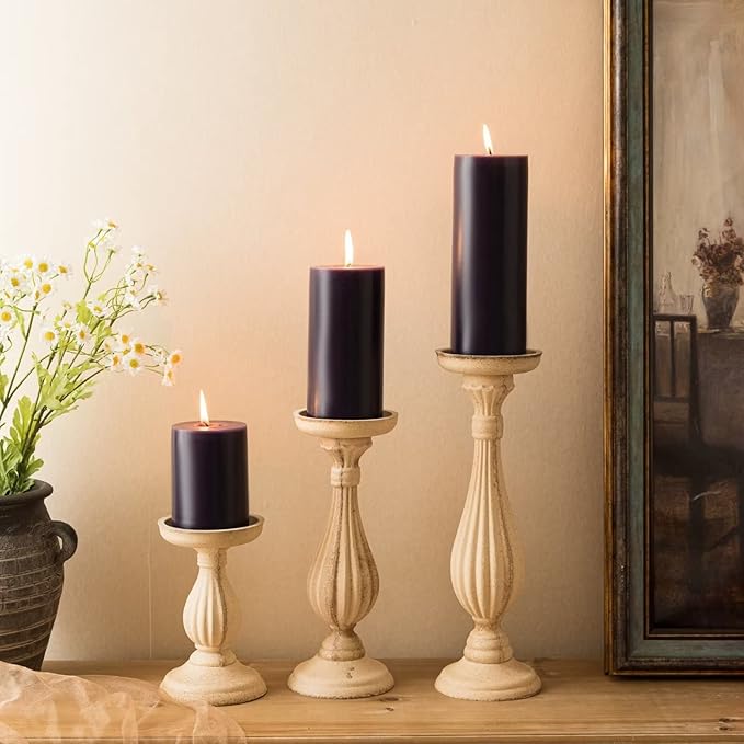MOZEAL 3" x 6" Hand-poured Unscented Candle,Dripless Pillar Candle Set of 3,Long Lasting Burning,Approx 120 Hours Burn Time,Rustic Country Style,for Wedding,Dinner,Christmas and Home Decor,Dark Purple