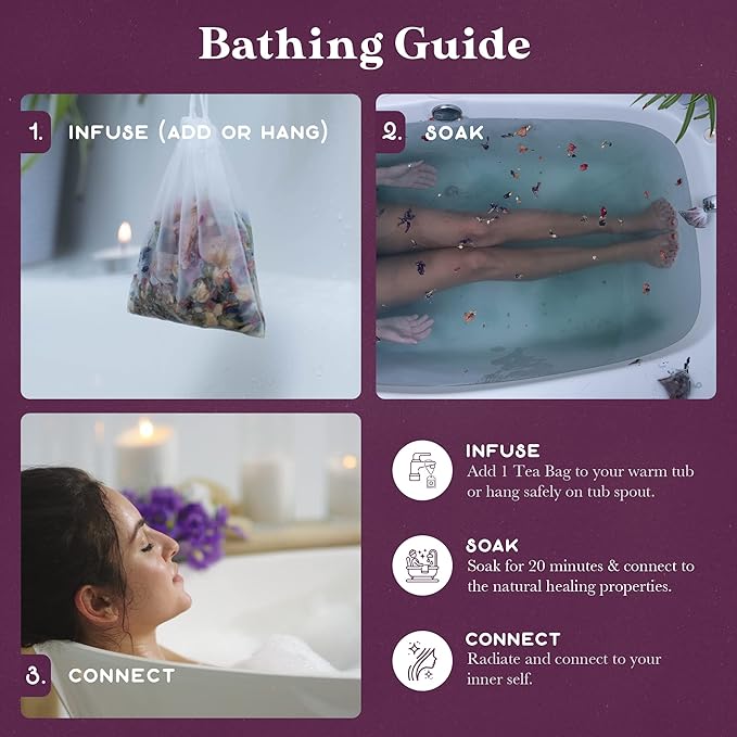 Solar Blend Bath Tea by Purple Canyon | 3 Reviving Bath Soaks with Eucalyptus, Peppermint, Calendula, and Dried Flowers | Self Care Gifts for Women