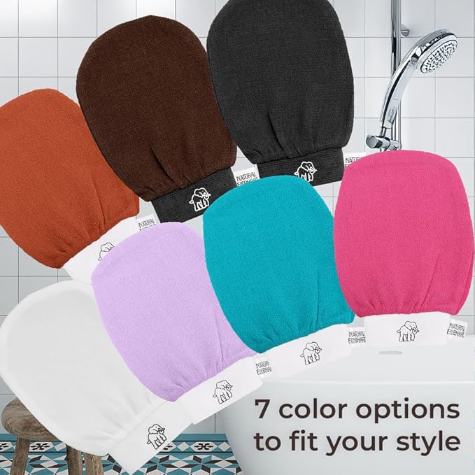 Natural Elephant Exfoliating Hammam Glove | Authentic Moroccan Kessa Body Scrub Mitt for Spa-Quality Skin Renewal | Pink Tulip 3 Pack