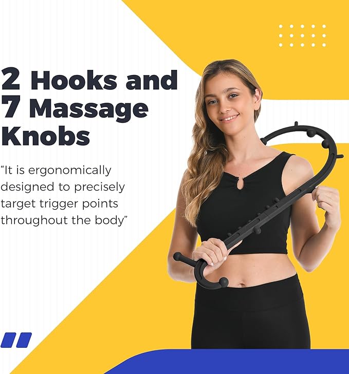 Upgrade Back and Neck Massager-Trigger Point Cane Massage Tools for Pain Relief and Self Massage Hook Cane - Handheld Body Deep Tissue Shoulder Leg Feet Massager Stick - Gift for Men & Women - Black