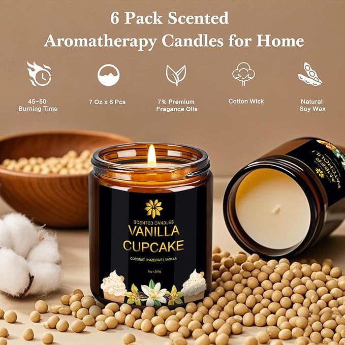 Scented Candles Set for Home, 6 Pack Scented Aromatherapy Candles for Women, 42.3 Oz 300 Hours Burning, Soy Wax Candle Gift Set with Lemon Lavender, Idea for Birthday, Anniversary, Mother's Day