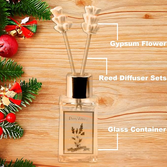 Reed Diffuser Set, Pretty Valley Home Mini Gypsum Flower Fragrance Diffuser Lavender 1.01 fl oz (30 ml), Home Fragrance Reed Diffuser for Bathroom Office Living Room Dining Table Decor (Lavender)