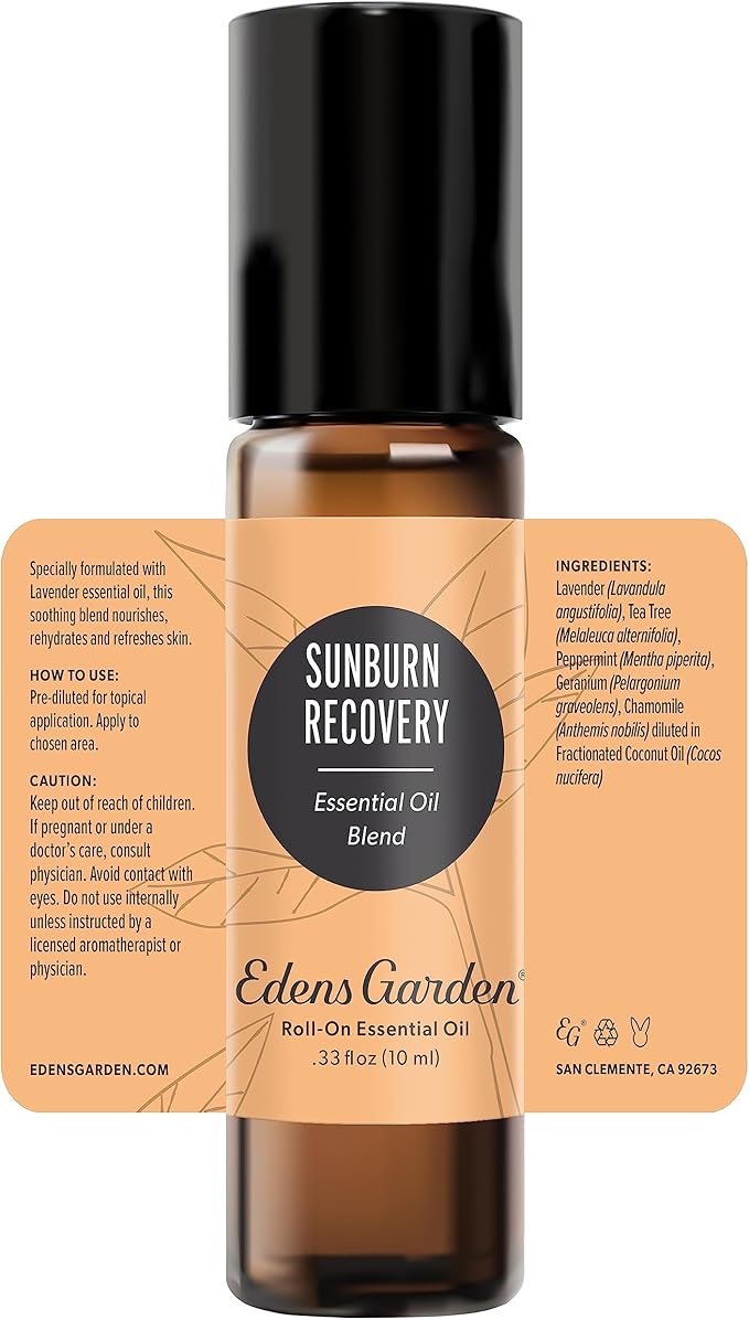 Edens Garden Sunburn Recovery Essential Oil Roll-On Blend- 100% Pure Premium Grade, Natural, Therapeutic, Aromatherapy, Kid & Skin Safe, The Best for Body, Comfort, Face Pre-Diluted 10 ml (.33 fl oz)
