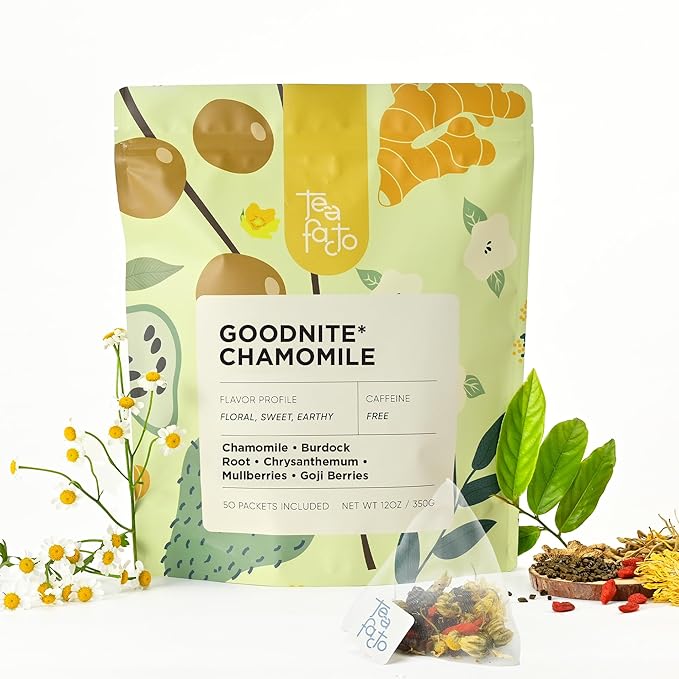 Tea Facto Goodnite* Chamomile Tea Bags with Chrysanthemum Tea for Soothing Comfort - 50 Bulk Pack