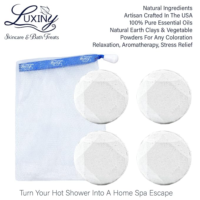 Eucalyptus Shower Steamer Aromatherapy in Your Shower, American Made by Luxiny, Shower Bomb Tablets Melt to Release a Vapor for Natural Stress Relief - Pack of 4 XL Steamers (Eucalyptus Spearmint)