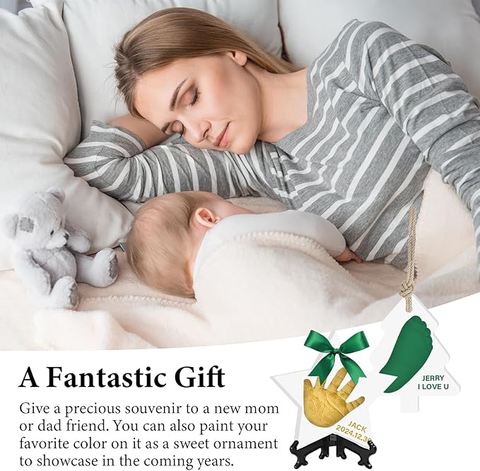 Baby Handprint Footprint Keepsake Ornament Kit, Personalized Baby Foot Printing Kit for Newborn Clay Impression Handmade DIY Imagination to Create