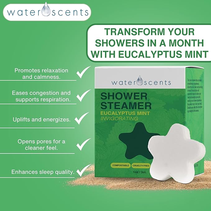 Eucalyptus Shower Steamer Mist – Aromatherapy Flower Fizzy with Spearmint Essential Oils – Vegan, Natural, & Handmade in USA | 6-Packs