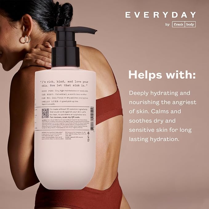 frank body Nourishing Body Lotion | Decadent Cream for Gentle, Calming & Long-Lasting Hydration | Oat Extract, Avocado Oil & Squalane | Sandalwood & Vanilla Scent | Vegan & Cruelty Free | 250ml