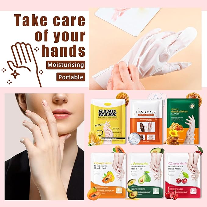 6 Pairs Hand Mask for Dry Cracked Hands,Nourishing Moisturizing Gloves,Hands Moisturizer for Deep Moisturizing,Silky Smooth Moisturizing Gloves,Hand Care Mask Set(B)