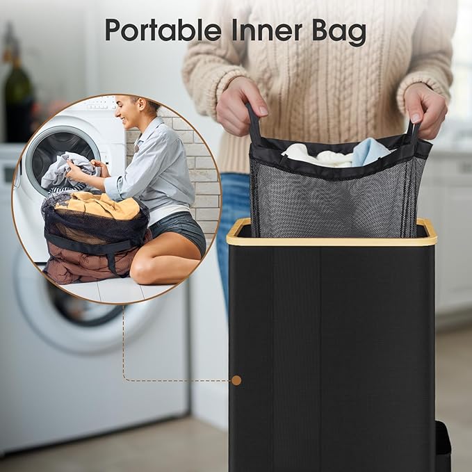 Laundry Basket Clothes Hamper with Lid and Removable Bag Large Collapsible Laundry Baskets with Handle, Freestanding Hampers for Bedroom Aesthetic, Dorm, Bathroom, Laundry Room 100L (Black)