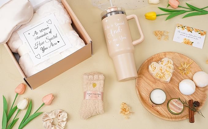 Birthday Gifts for Women, Self Care, Get Well Soon, Vanilla Coconut Relaxing Spa Basket Care Package, Unique Gifts for Mom, Sister, Wife, Girlfriend, Grandma