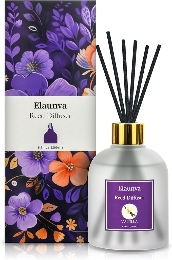 Vanilla Reed Diffuser Sets,6.7fl oz(200ml) with 8 Sticks,Fragrance/Aromatherapy for Livingroom/Office/Kitchen/Entryway/Bathroom,Gift Set,Shelf Decor,Home Accessories,Air Freshener(Vanilla)