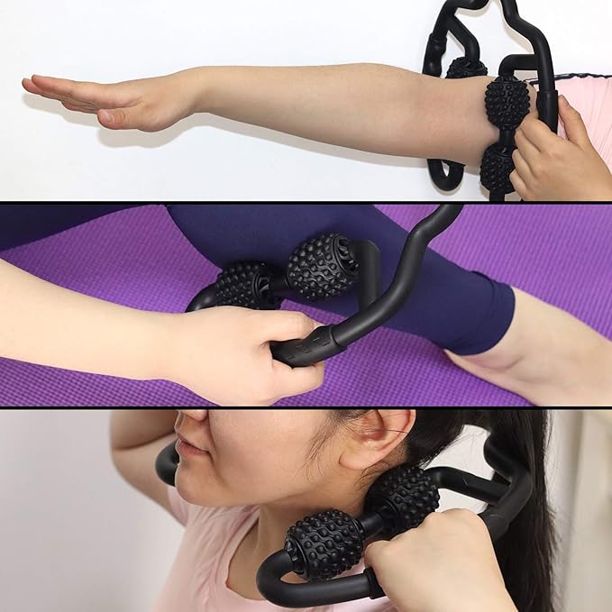 Cellulite Massage Tool Muscle Roller - Deep Fascia Massager & Dimpled Skin Remover for Legs, Thighs & Buttocks - Anti-Cellulite Roller, Smooth Skin, Pain Reliefs Black(Black - 4 Wheel)