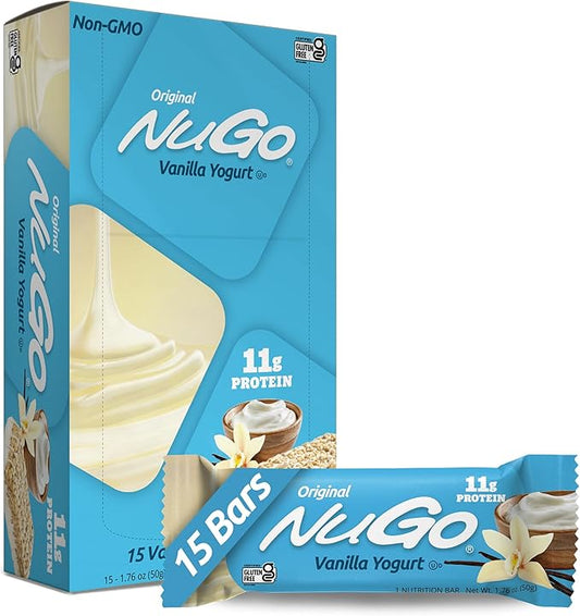 NuGo Protein Bar, Vanilla Yogurt, 11g Protein, 170 Calories, Gluten Free, 1.76 Ounce each, 15 Count (Pack of 1)