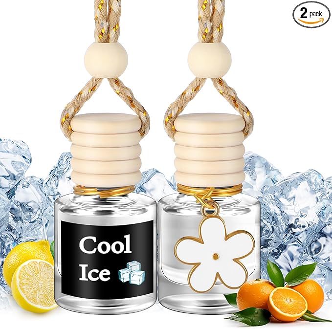 2 Sets Hanging Car Air Freshener and Essential Oil Diffuser, Car Air Freshener Daisy Essential Oil Diffuser Long Lasting Automobile Aromatherapy(White,Cool Ice)