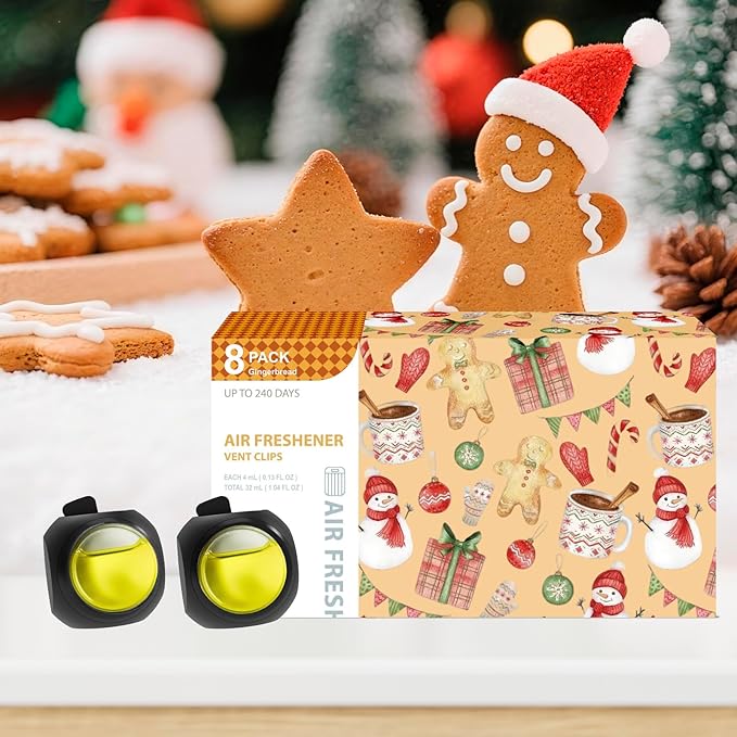 Car Air Freshener Vent Clips, 8 Pack, Provides Long-Lasting Scent, Up to 240 Days, Odor Eliminator (Gingerbread)