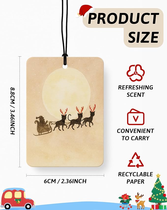 Black Cat Christmas Berry Car Air Freshener 4 Pcs, Cat Lover Gifts, Merry Christmas Hanging Air Freshener for Cars Closet Drawer Books, Cute Xmas Car Accessories Mirror Decor for Women