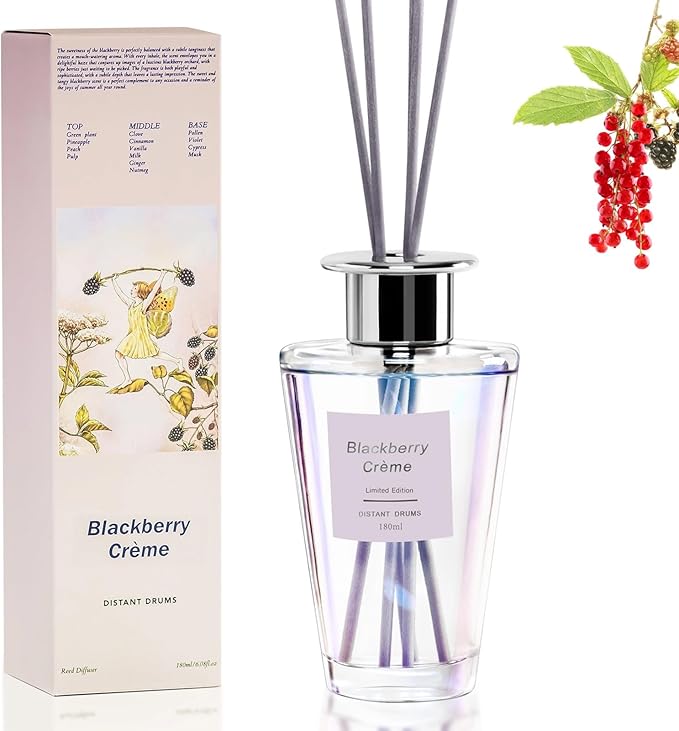 Black Berry Reed Diffusers for Home with Decorative Bottle Diffuser Sticks, Strong Long Lasting Diffuser Oil 180ml, Bathroom Shelf Decor