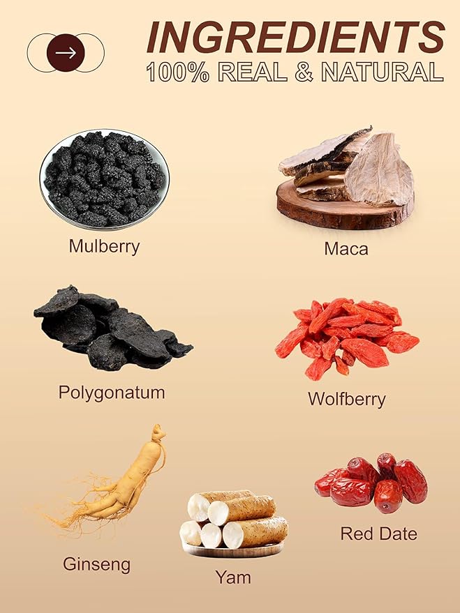 TeeLux Ginseng Six Treasures Tea, Traditional Chinese Herbal Tea Blend with Ginseng, Mulberry, Goji Berry, Yam, 30 Biodegradable Pyramid Bags, Caffeine-Free