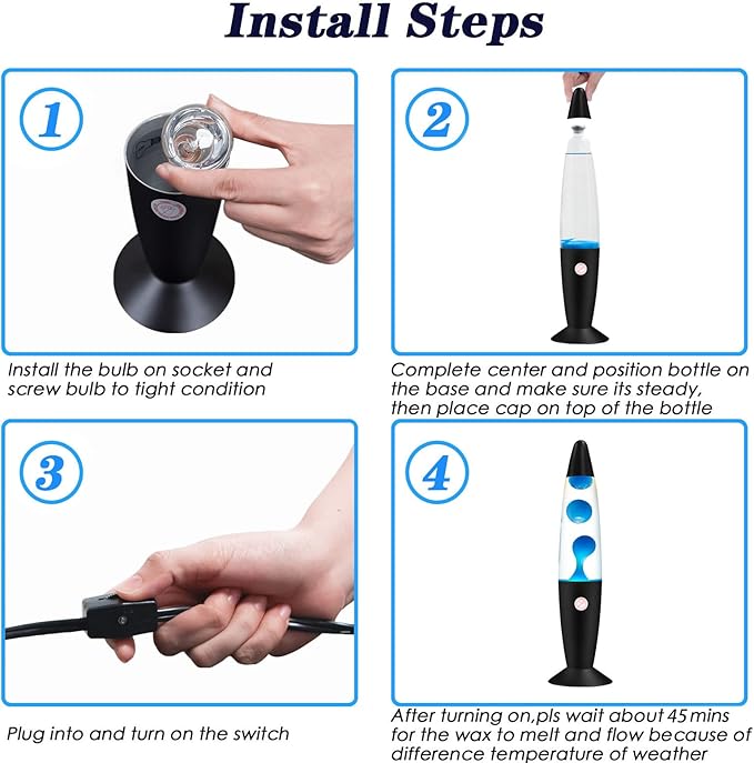 Blue Magma Lamp with Black Base Liquid Motion Lamp for Adults and Kids Charged by Cord Mood Night Night Cool Room Valentine's Thanksgiving Day Decor for Teen Girls Boys