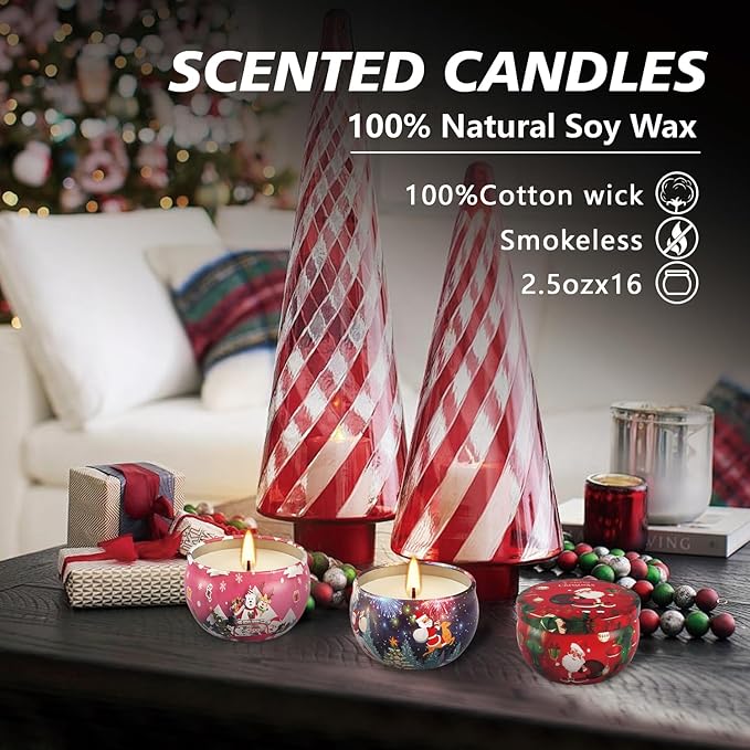 16Pack Christmas Scented Candles Gift- Aromatherapy Candle-Soy Wax-Long Lasting Burn time, Christmas Thanksgiving Gifts for Women,Home Decor