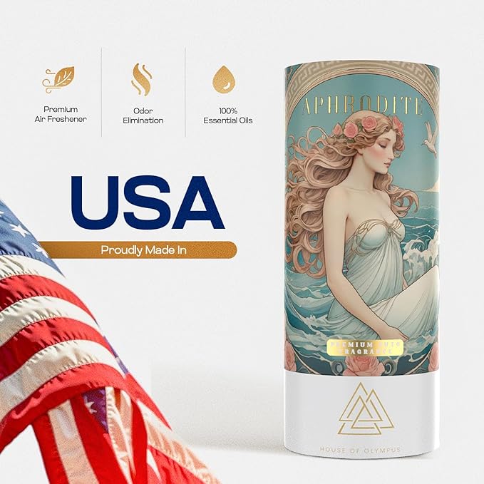 Aphrodite Hanging Car Air Freshener for Women, 100% Natural Essential Oils - 60 Days Lasting Car Scent by House of Olympus - Made in USA