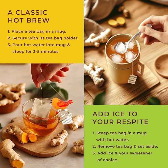 Gya Tea Co Turmeric Ginger Tea Bags (20 Bags) - Decaf Ginger Turmeric Tea For Body Comfort & Digestion Health - Fruit & Herbal Blends