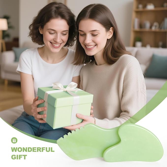 airogym 2PCS Jade Stone Gua Sha Set Face Massager Jade Facial Tools Body Lymphatic Drainage Massager, Guasha Face Sculpting Tool Skin Care Set Gifts for Women Gua Sha Sculpting for Tighten Skin