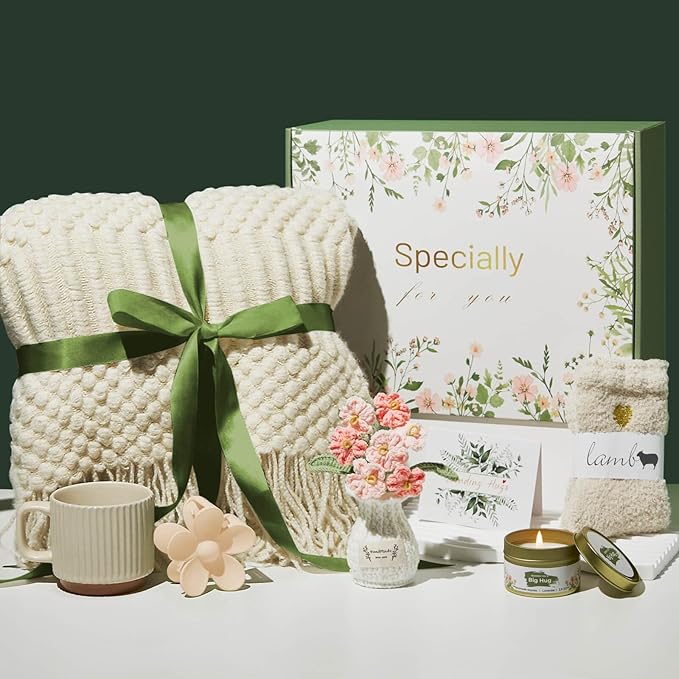 Self Care Gift Basket, Birthday Gifts for Women Get Well Soon Care Package, Sympathy Gift Set After Surgery Thinking of You Inspirational Basket for Her Mom Wife Sister Girl Friend Girlfriend Coworker