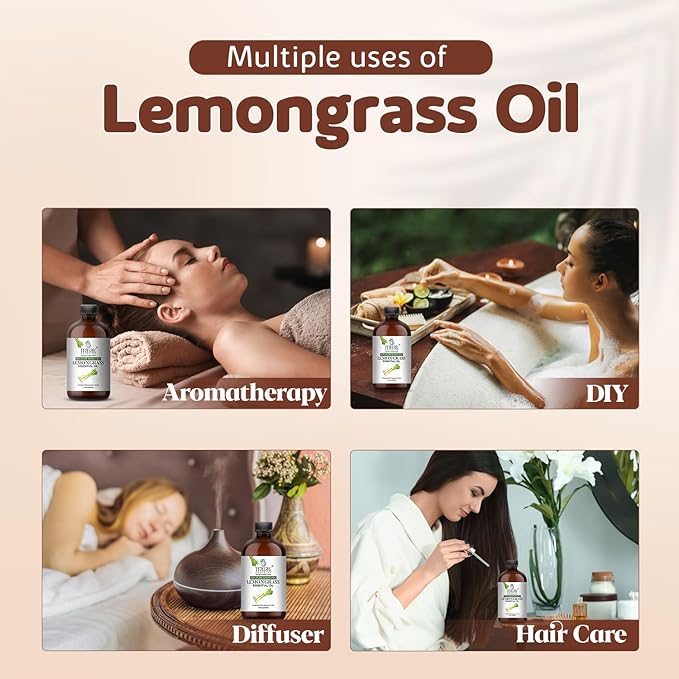 Lemongrass Essential Oil, 100% Pure and Natural Oil with Premium Glass Dropper, Undiluted Essential Oil for Aromatherapy, Diffuser, Humidifier, Oil for Skin & DIYs, Huge 4 fl oz (Pack of 2)