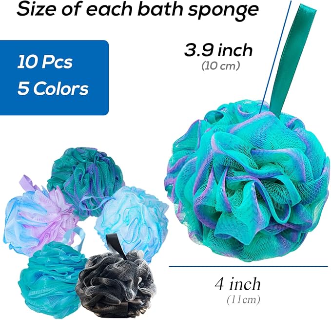 10 Pcs Shower Loofahs,Bath Shower Loofah Sponge,Exfoliating Shower Pouf Balls for Women,Men,Body Wash Bathroom,Exfoliate with Beauty Bathing Accessories
