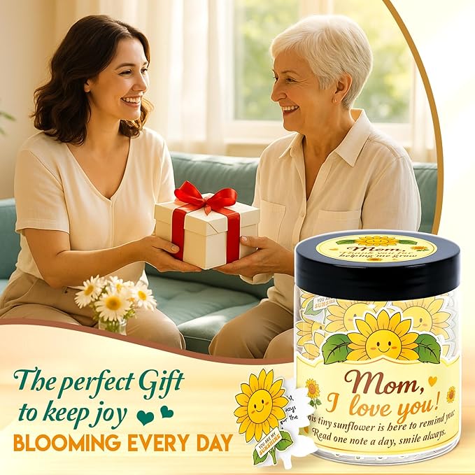 Mom Sunflower Gifts – I Love You Mom Gifts - 60 Positive Sunflower Daily Affirmation Cards Jar – Mothers Day, Christmas, Birthday Gift for Moms - Moms Gift from Daughter, Son, Kid