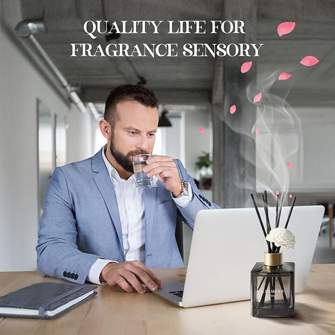 Reed Diffuser Set, 6.1 oz (180 ml) Rouge Scented Diffuser with Sticks Long-Lasting Home Fragrance Reed Diffuser for Home Room Office Bathroom Shelf Decor