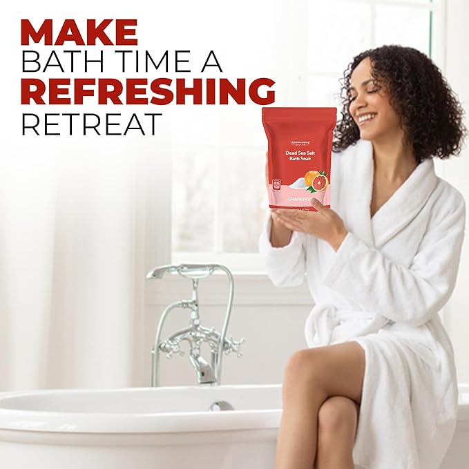 Aromasong Dead Sea Salt - Fine Grain Spa Salt Grapefruit Scent 14 Oz β 7 Uses Per Pack - Pure & Natural - Used for Body wash Scrub - Soak for Women & Men for Skin Issues and to Relax Tired Muscles