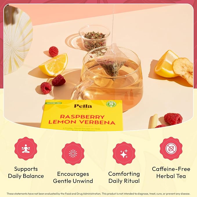 Lemon Verbena and Hibiscus Tea – Contains Lemongrass, Corn Flowers, Apple, Lemon & Raspberry – Vegan, Kosher, Caffeine-Free Herbal Drink – Soothing Fruity Blend for Relaxation & Vitality (25 Tea Bags)