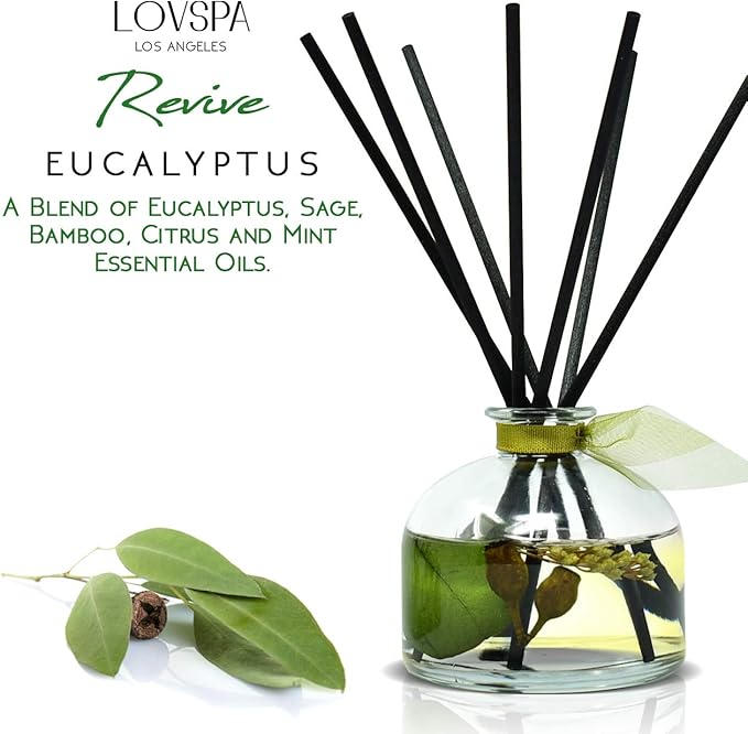 LOVSPA Eucalyptus Reed Diffuser Set for Home, Revive Fresh Eucalyptus, Sage, Citrus & Mint Scent Diffuser with Sticks for Bathroom Shelf Decor Accessories, Top Aromatherapy Gift for Women