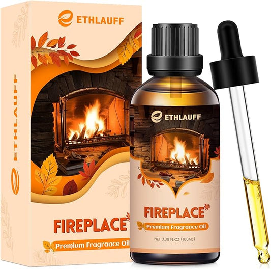 Fireplace Essential Oil, 100ml Fall Essential Oil for Diffusers for Home, Autumn Scented Oils for Candle & Soap Making, Bath Bombs, Massage - 3.38FL.OZ
