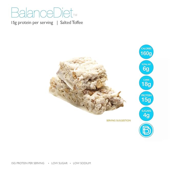 BalanceDiet™ | Protein Bar | 15g of Protein | Low Carb | 7 Bar Box (Salted Toffee Pretzel) (Pack of 2)
