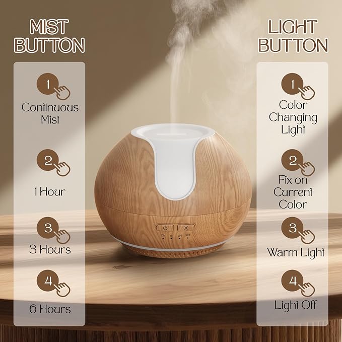 2 Pack Essential Oil Diffuser, ARVIDSSON 200ml Oil Diffusers for Home, Aromatherapy Diffuser with Mood Light, Ultrasonic Diffuser for Essential Oils, Gift for Women - Wood Grain