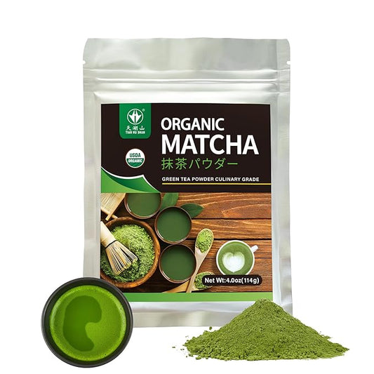 TIAN HU SHAN Organic Matcha Green Tea Powder 4.0oz/114g, Matcha Culinary Grade For Lattes, Cooking, Baking