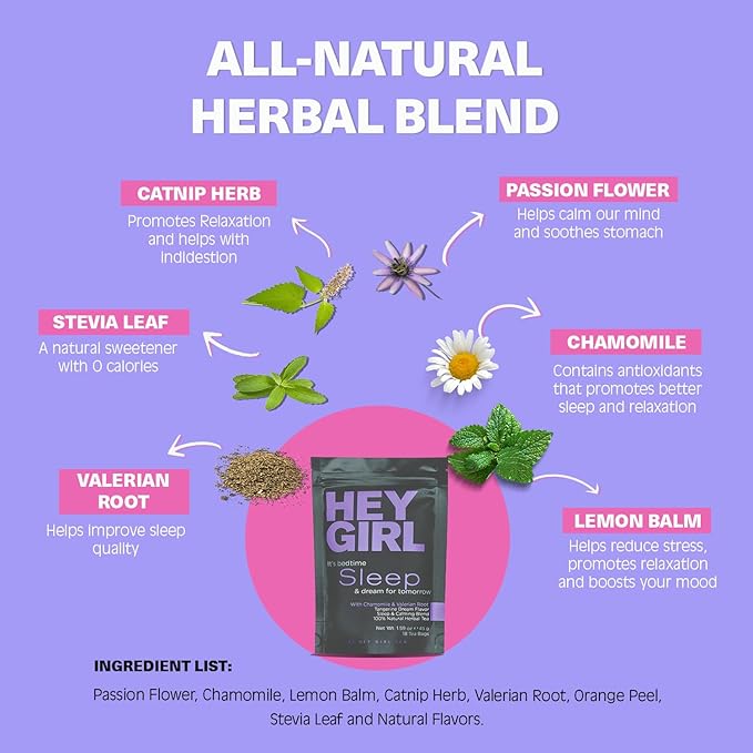 Sleep Tea for Bedtime - Calming Sleepytime Herbal Tea w/Valerian Root, Chamomile, Passion Flower, Lemon Balm - Relaxing Natural Nighty Night Sleeping Tea - Relaxation Self Care Gifts for Women